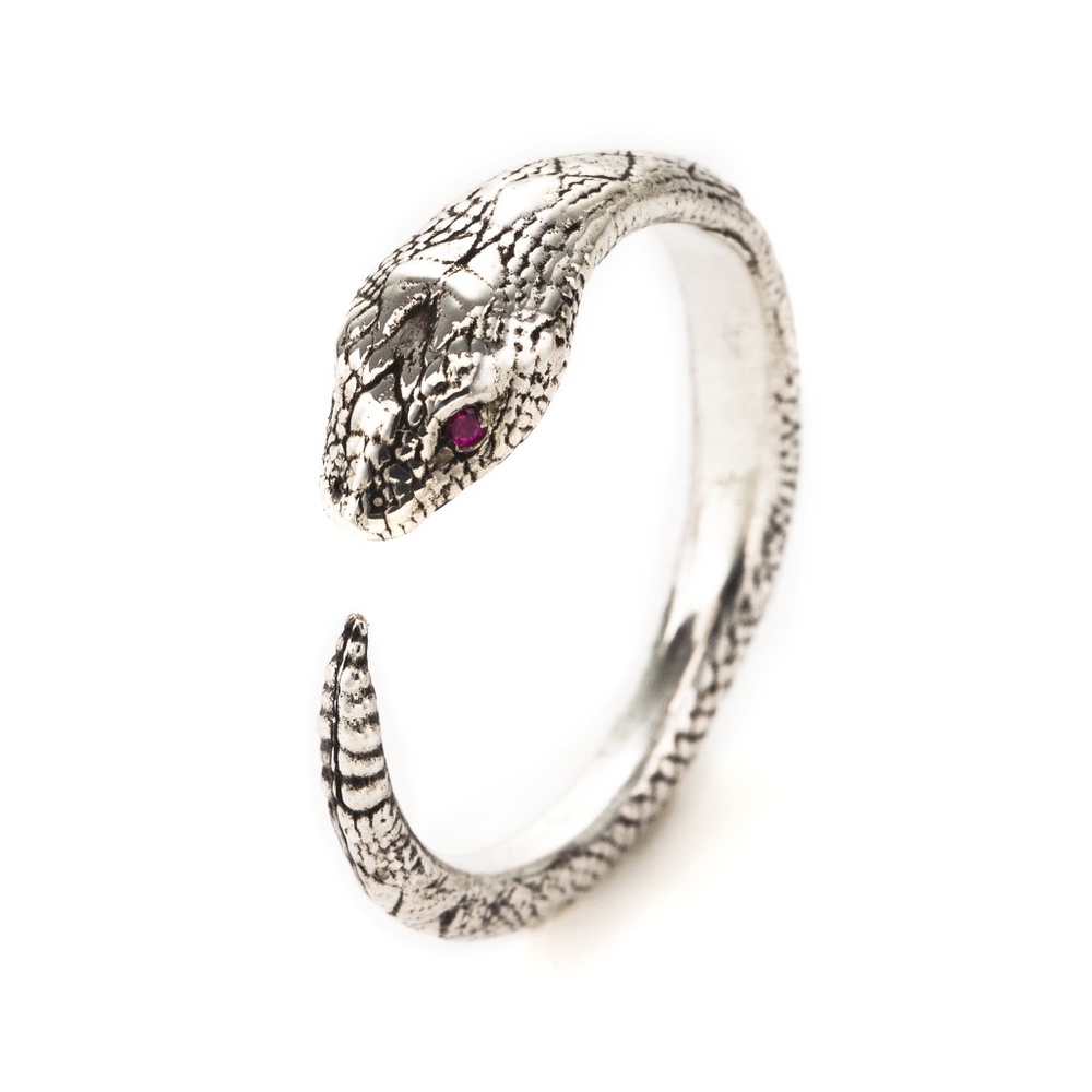 Pamela Love Serpent Ring w/ Ruby Eyes, Sterling Silver, Size 6 Sterling